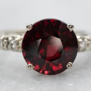 Delicate White Gold Pyrope Garnet Ring Diamond Accents