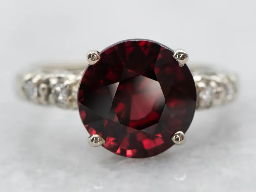 Delicate White Gold Pyrope Garnet Ring Diamond Accents