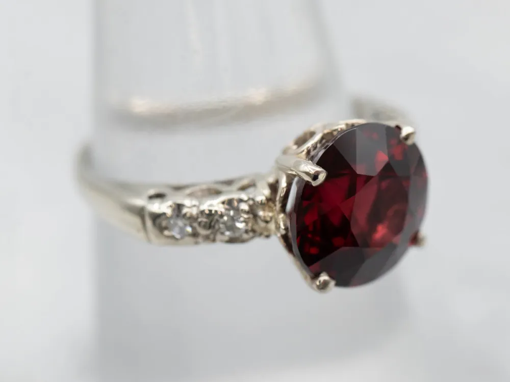 Delicate White Gold Pyrope Garnet Ring Diamond Accents