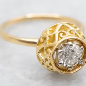 Diamond Solitaire Engagement Ring Ornate Basket