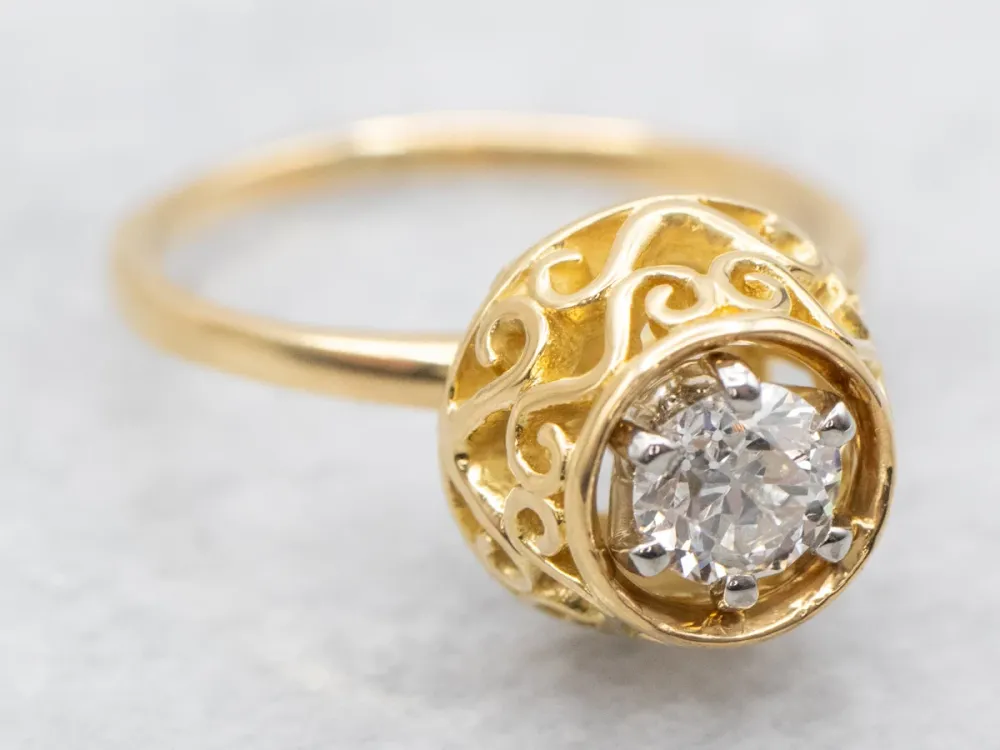 Diamond Solitaire Engagement Ring Ornate Basket