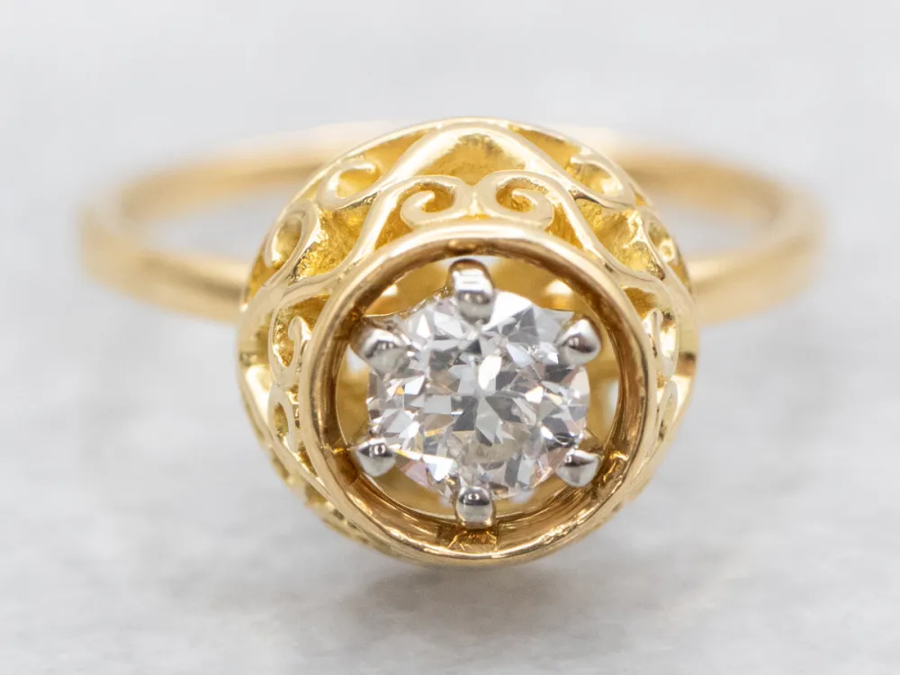 Diamond Solitaire Engagement Ring Ornate Basket