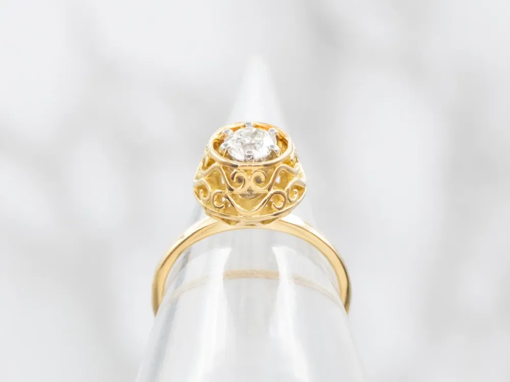Diamond Solitaire Engagement Ring Ornate Basket