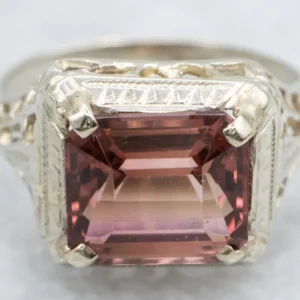 Dusty Rose Roze Tourmaline Art Deco Ring voor klepveren
