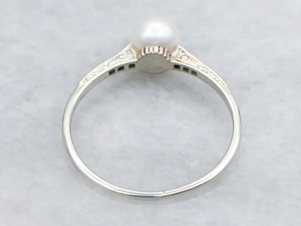Engraved Gold Pearl and Diamond Antique Ring