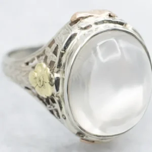 Floral Art Deco Moonstone Solitaire Ring