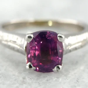 Fuchsia Pink Sapphire and Minimalist White Gold Engagement Ring