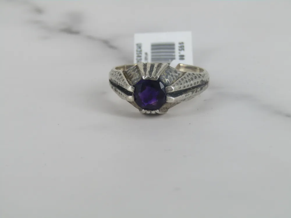 Hammered Finish Kwikzilver Ring Amethyst Center