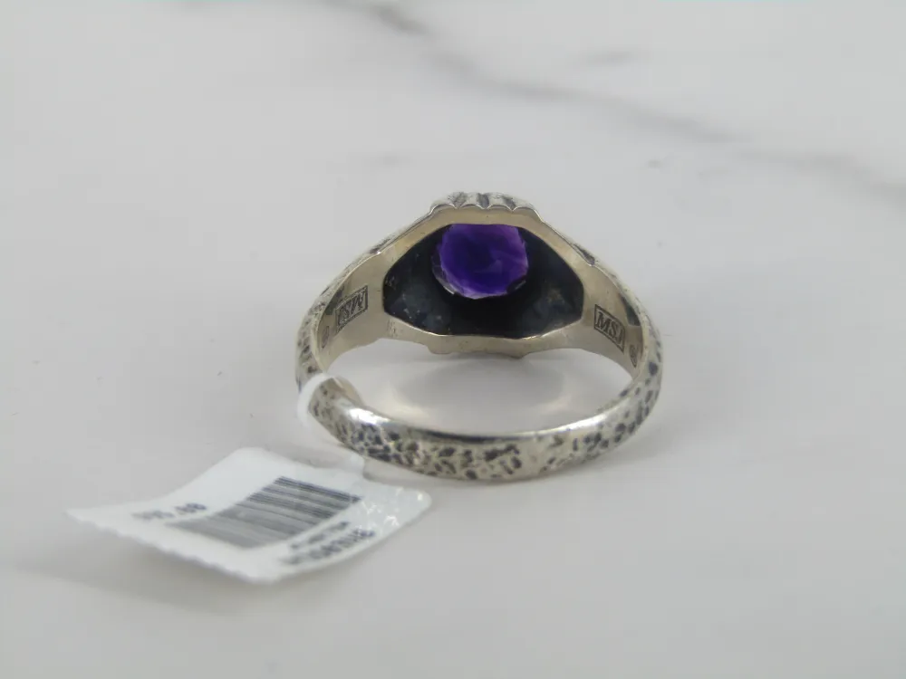 Hammered Finish Kwikzilver Ring Amethyst Center