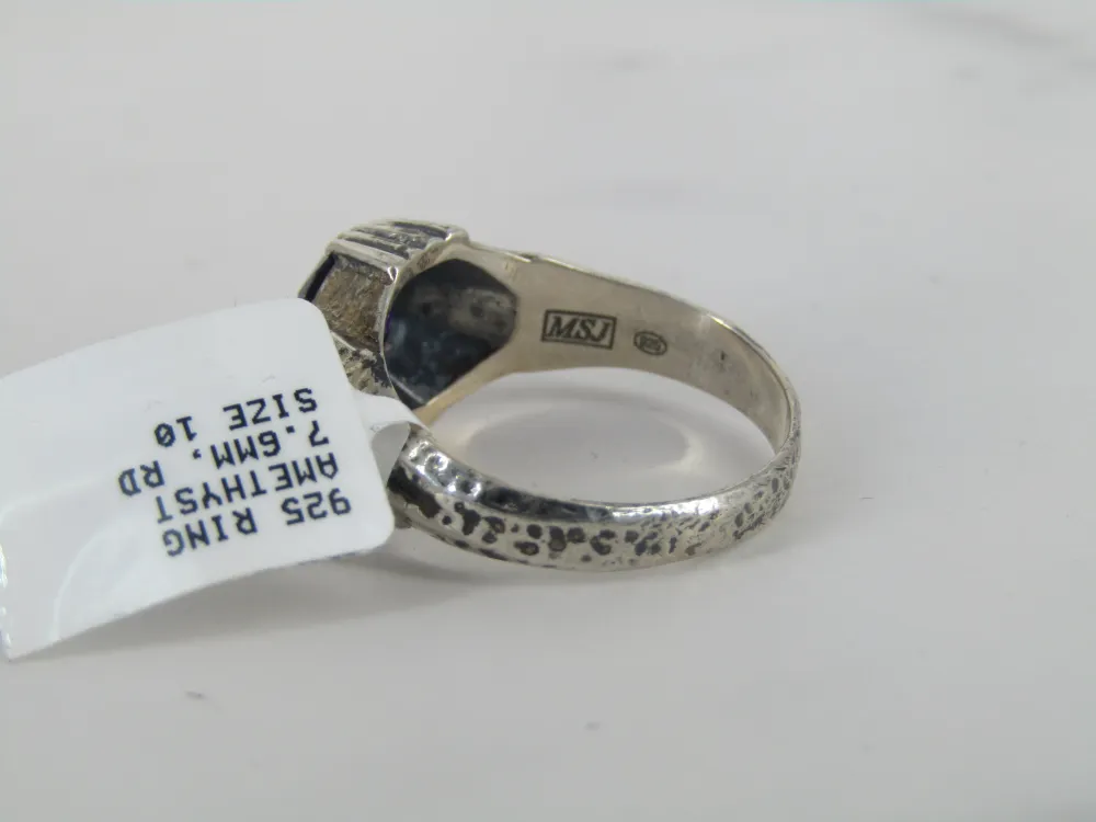 Hammered Finish Kwikzilver Ring Amethyst Center