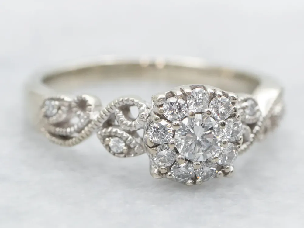 Ivoor Gold Diamond Engagement Ring Scrolling Shoulders