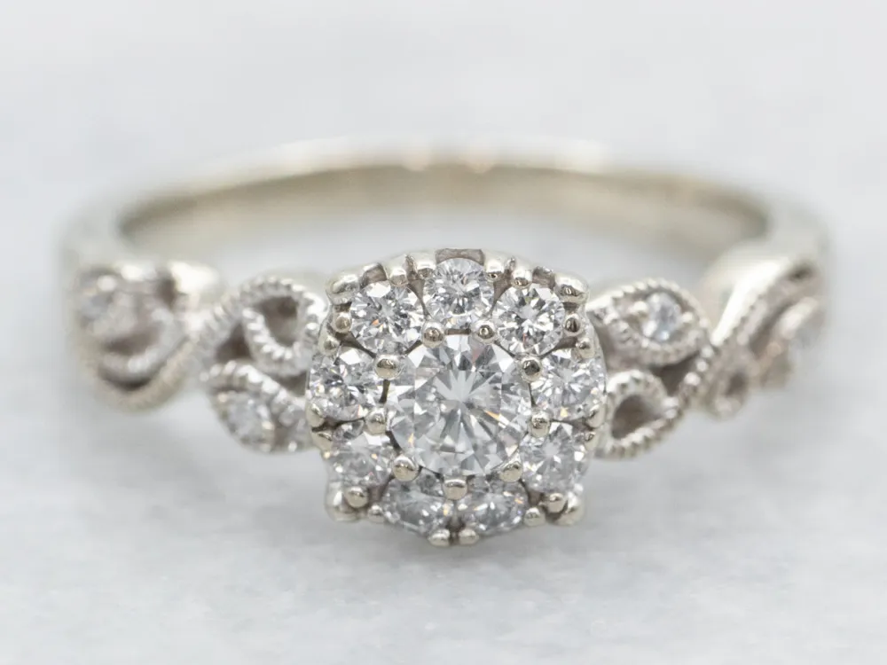 Ivoor Gold Diamond Engagement Ring Scrolling Shoulders