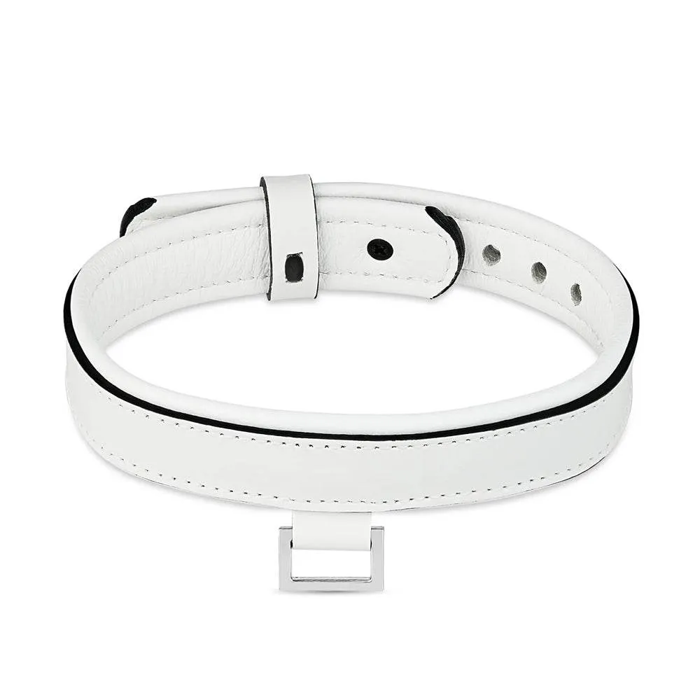 Leren halsband met horizontale ring - Wit