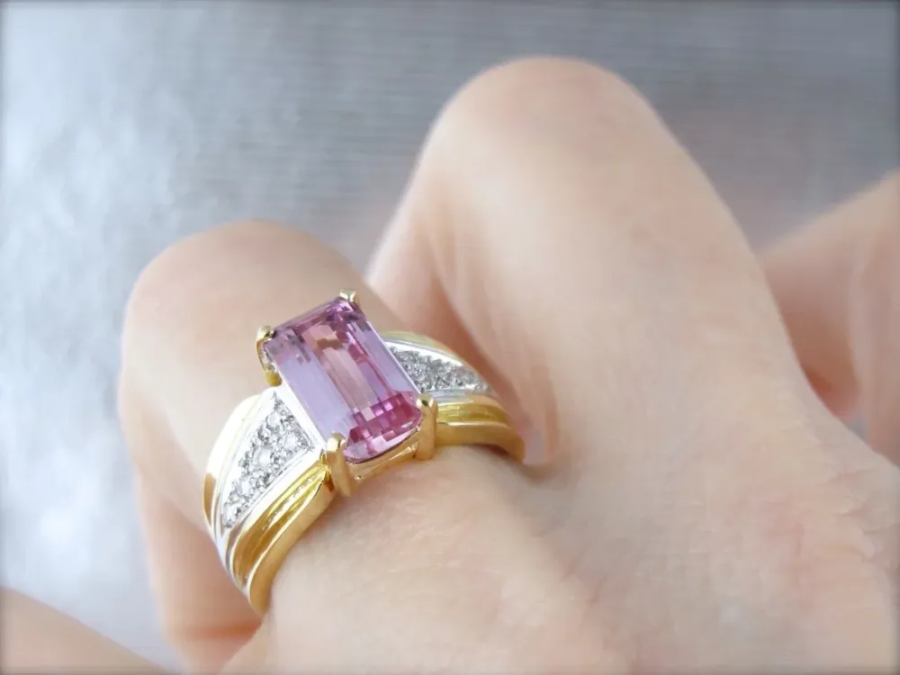 Light Pink Tourmaline and Diamond Ring