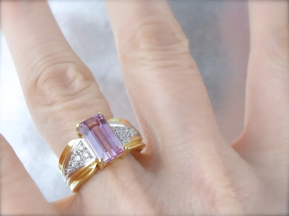 Light Pink Tourmaline and Diamond Ring