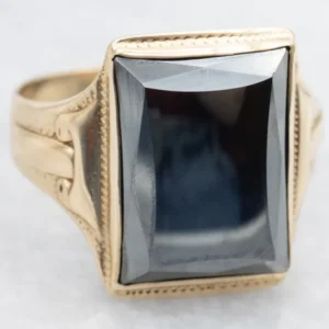 Men's 1950s Hematite Ring Decorative Shoulders