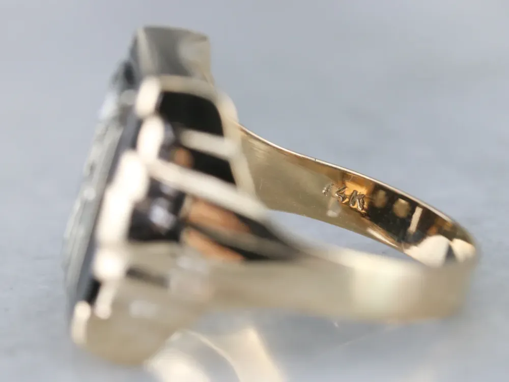 Men's "GH" Monogrammed Diamond and Onyx Ring