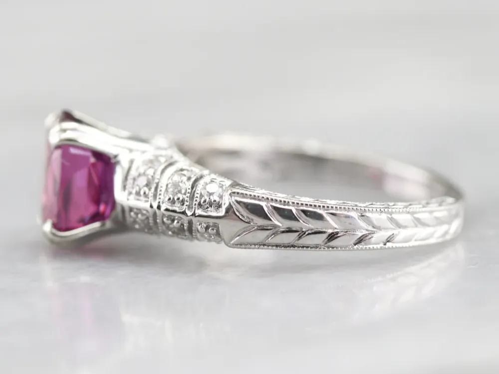 Modern Pink Sapphire and Diamond Engagement Ring