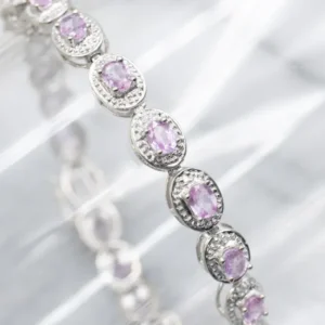 Modern Pink Sapphire and Diamond Halo White Goud Bracelet