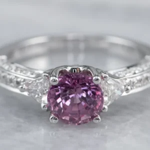 Modern Pink Sapphire Diamond White Gold Engagement Ring