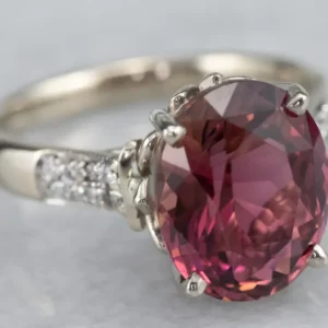 Modern Pink Tourmaline and Diamond Ring