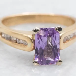 Modern Pink-Purple Sapphire and Diamond Ring