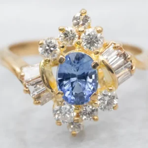Modern Sapphire and Diamond Engagement Bypass Ring