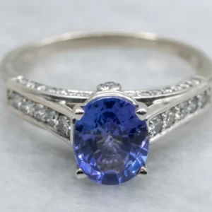 Modern Tanzanite and Diamond White Gold Ring