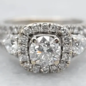 Modern White Gold Diamond Engagement Ring Diamond Halo