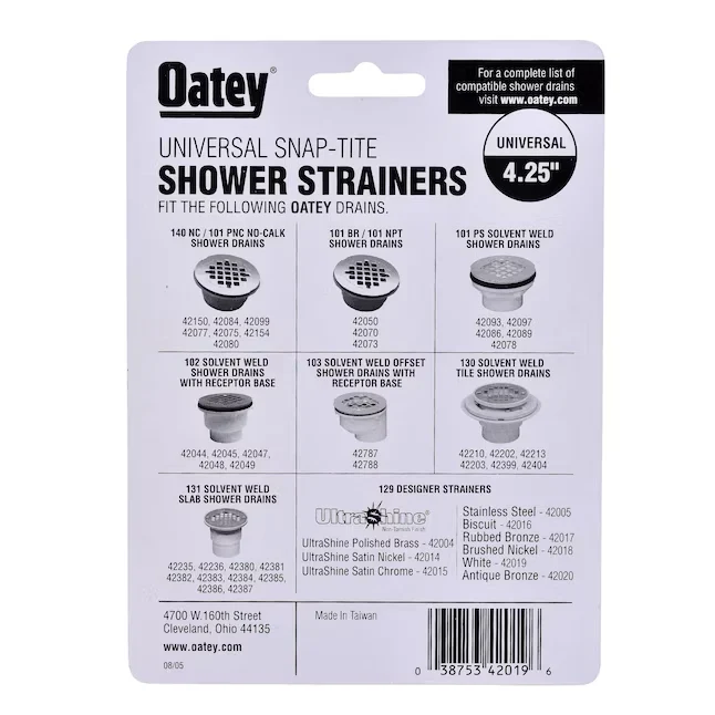 Oatey 4-1/4- Snap-Tite Round Sneeuwwit Strainer