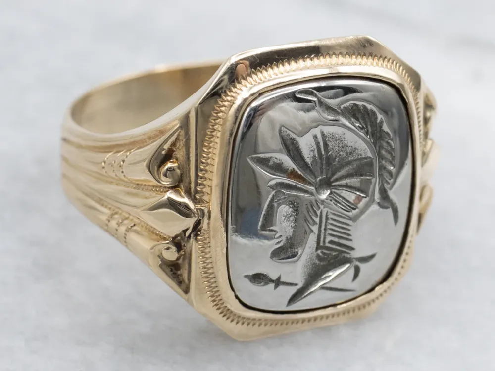 Ostby and Barton Gouden Hematite Intaglio Ring