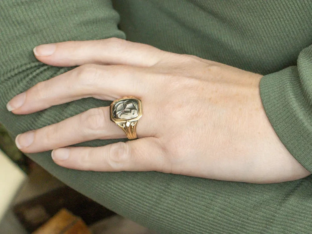 Ostby and Barton Gouden Hematite Intaglio Ring
