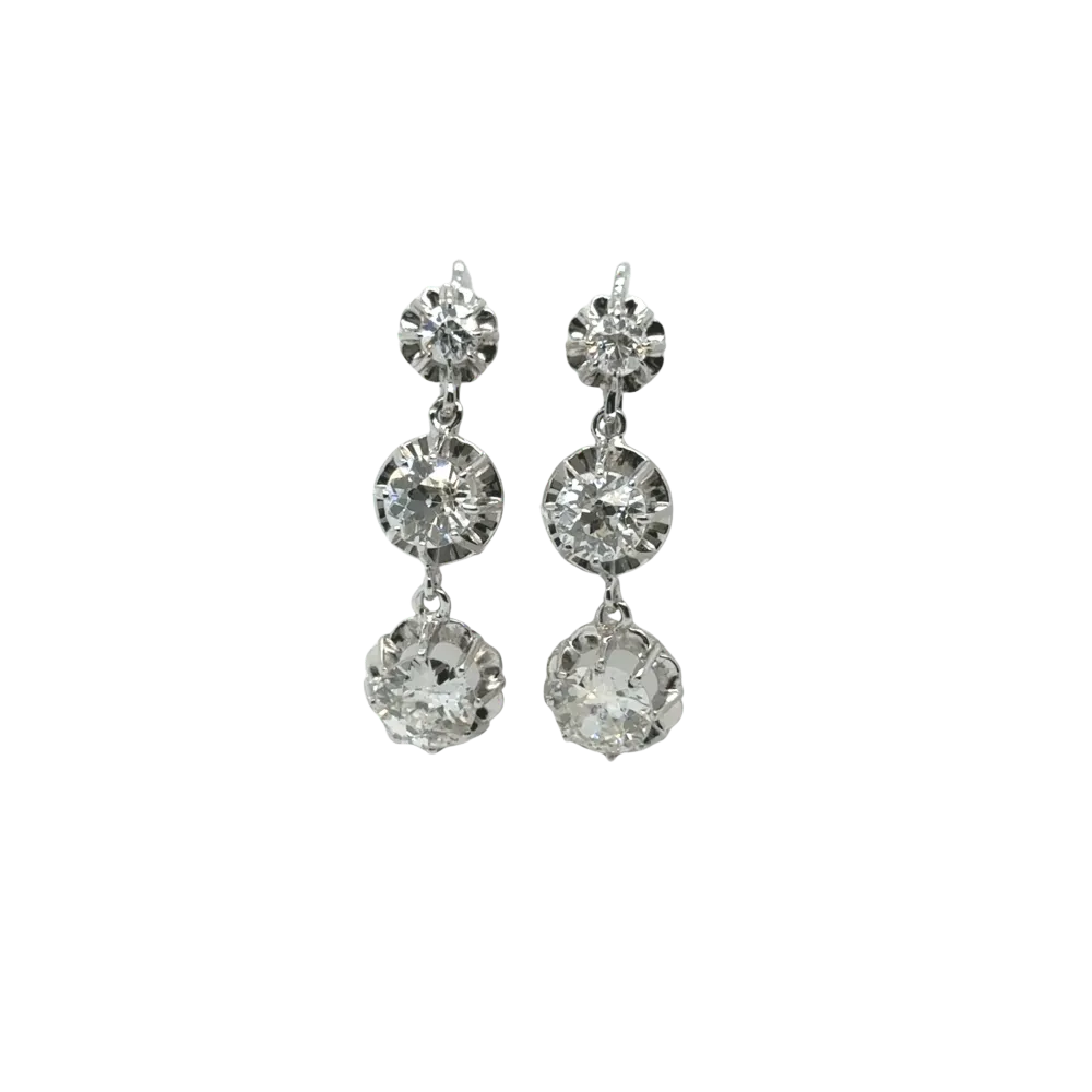 Pair White Goud and Diamond Earrings - 1940s