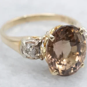 Pink Champagne Hued Tourmaline and Diamond Ring