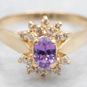 Pink Sapphire Ring Diamond Halo