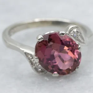 Pink Tourmaline and Diamond Bypass Ring