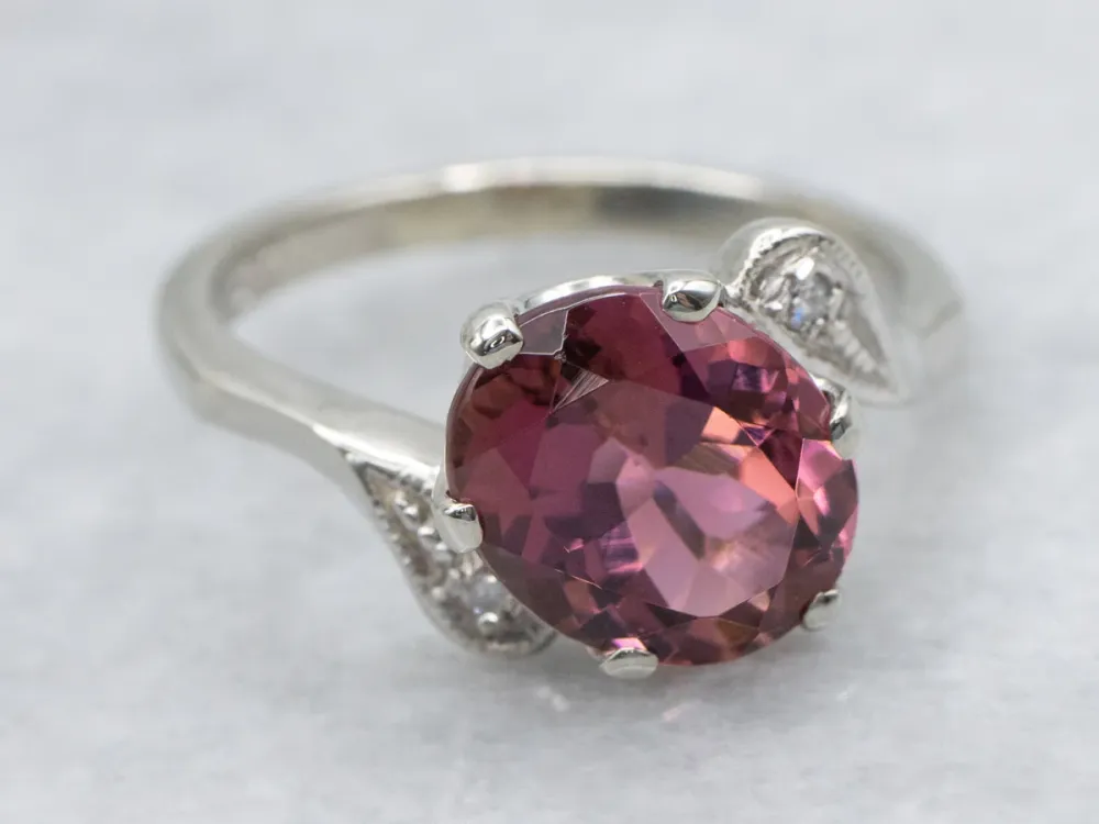 Pink Tourmaline and Diamond Bypass Ring