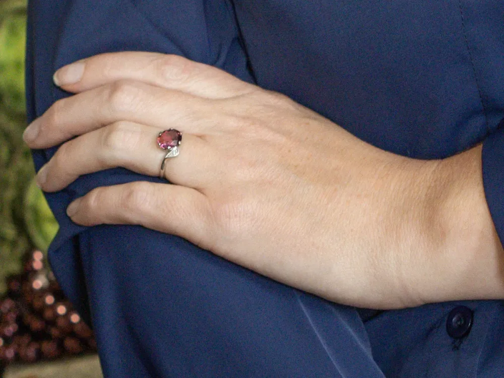 Pink Tourmaline and Diamond Bypass Ring