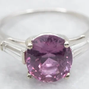 Platinum 1940s Blush Sapphire and Diamond Engagement Ring