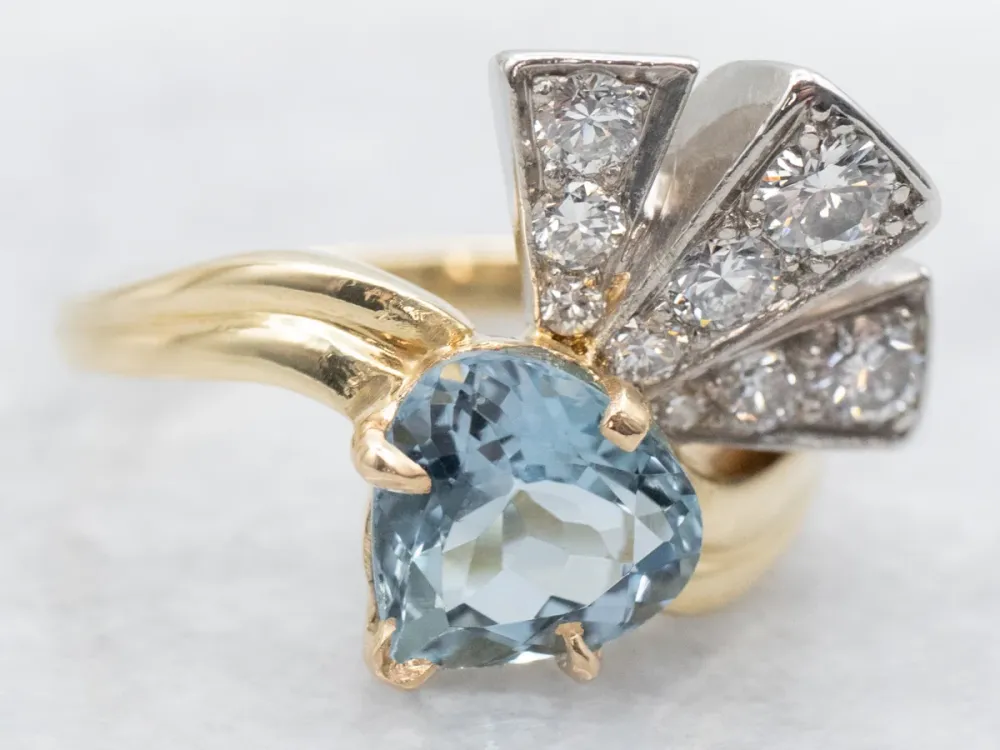 Retro Aquamarine and Diamond Ring