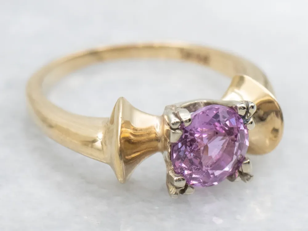 Retro Framboos Sapphire Ring, 14K Yellow and White Gold Bow Shape