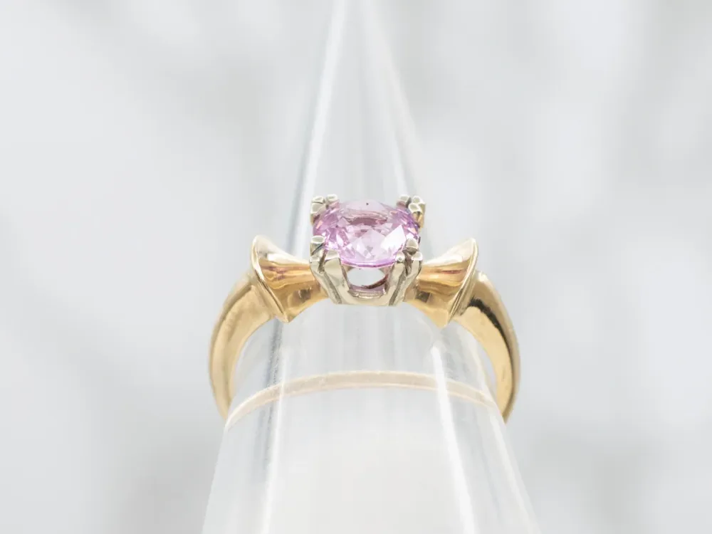 Retro Framboos Sapphire Ring, 14K Yellow and White Gold Bow Shape