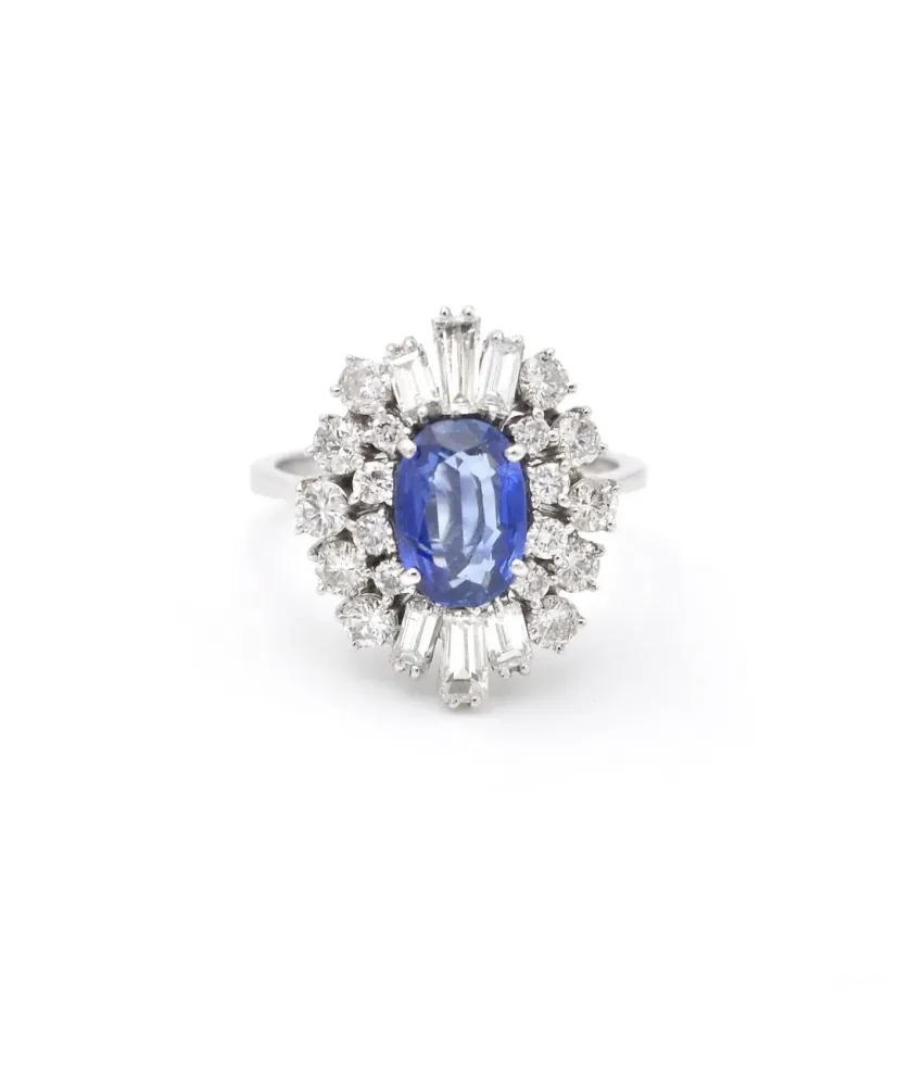 Ring white verguld zaffiro Ceylon and diamonds