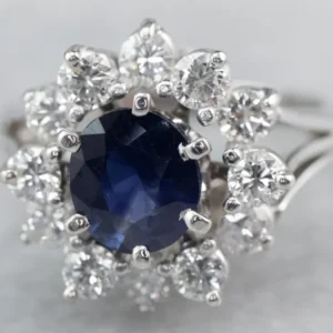 Sapphire Diamond Halo White Verguld Engagement Ring