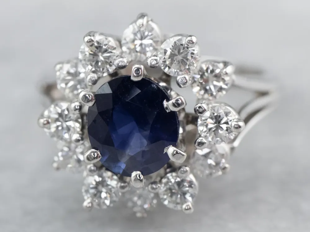 Sapphire Diamond Halo White Verguld Engagement Ring