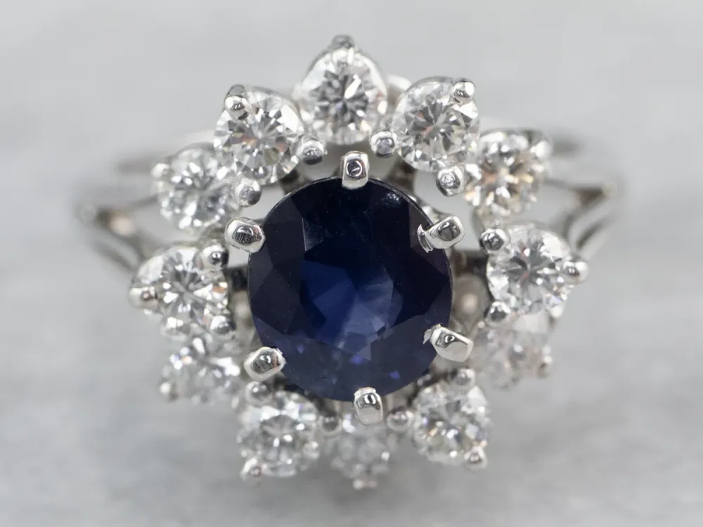 Sapphire Diamond Halo White Verguld Engagement Ring