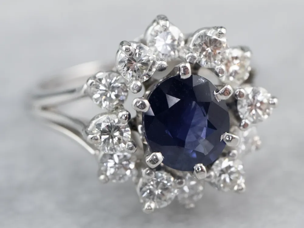 Sapphire Diamond Halo White Verguld Engagement Ring