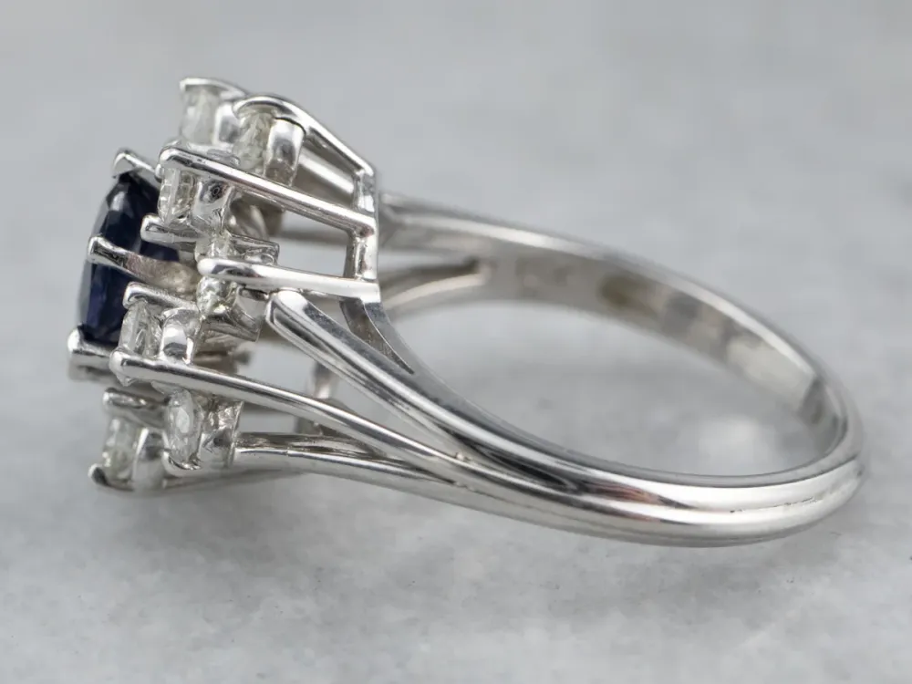 Sapphire Diamond Halo White Verguld Engagement Ring