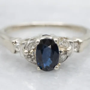 Sleek White Gold Sapphire and Diamond Ring