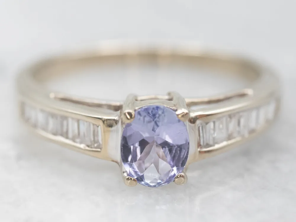 Striking White Gouden Tanzanite Ring Diamond Accents